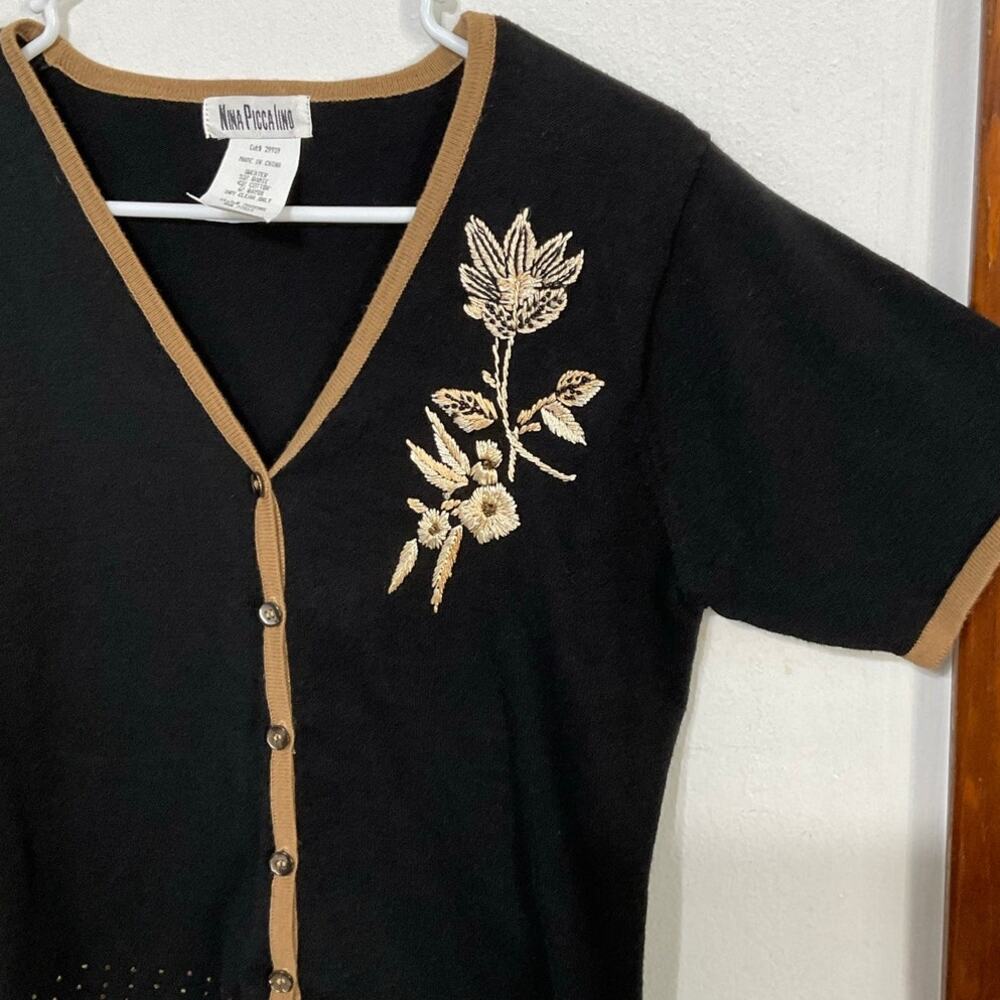 VTG Nina Piccalino Button Up Embroidered Cardigan Women's Size 8 Medium Beaded - Picture 3 of 6